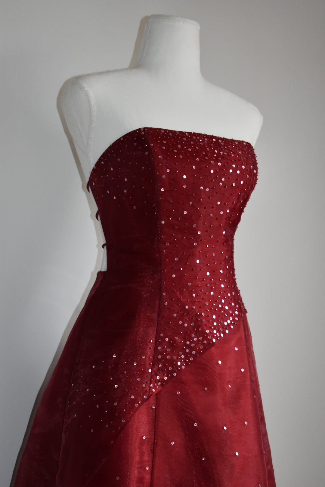 Vintage Y2K Burgundy Strapless Organza Gown