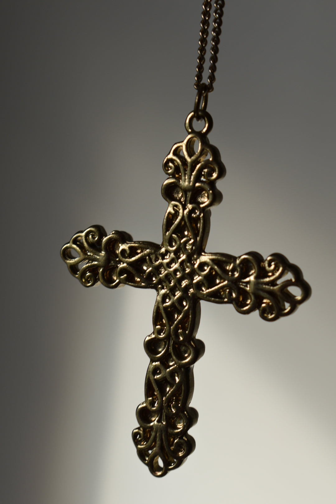 Vintage Gold-Tone Floral Cross Pendant Necklace