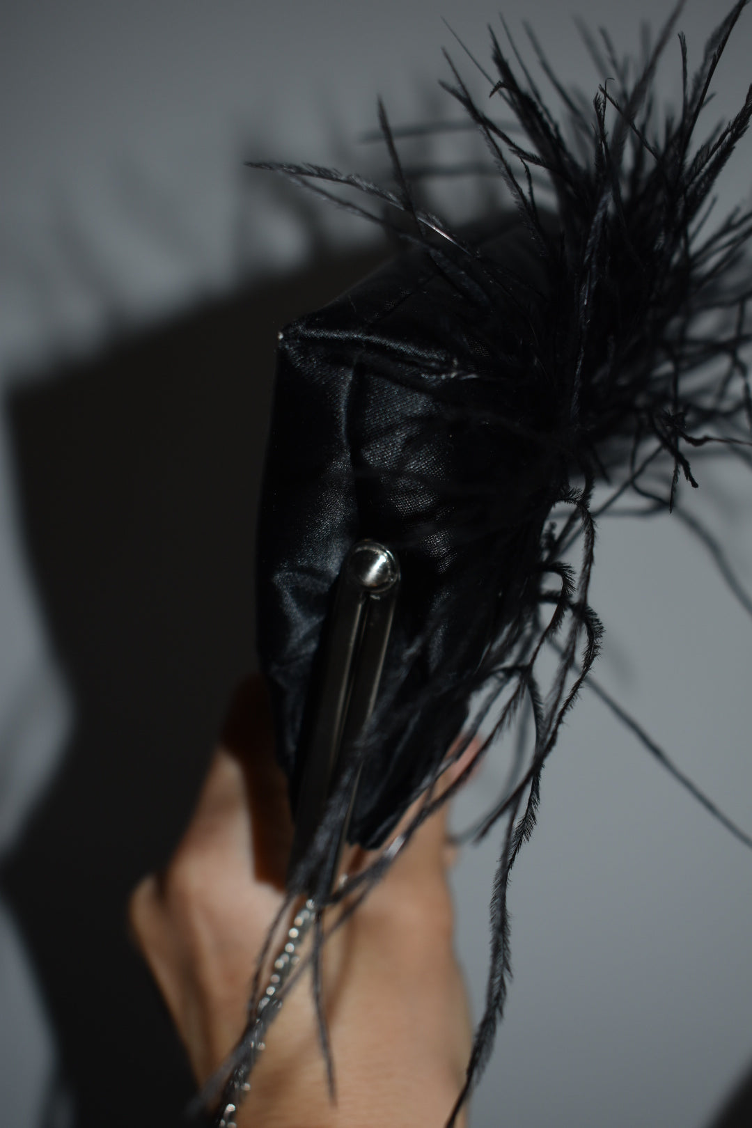 Vintage 2000s Black Velvet Bow Ostrich Feather Evening Bag