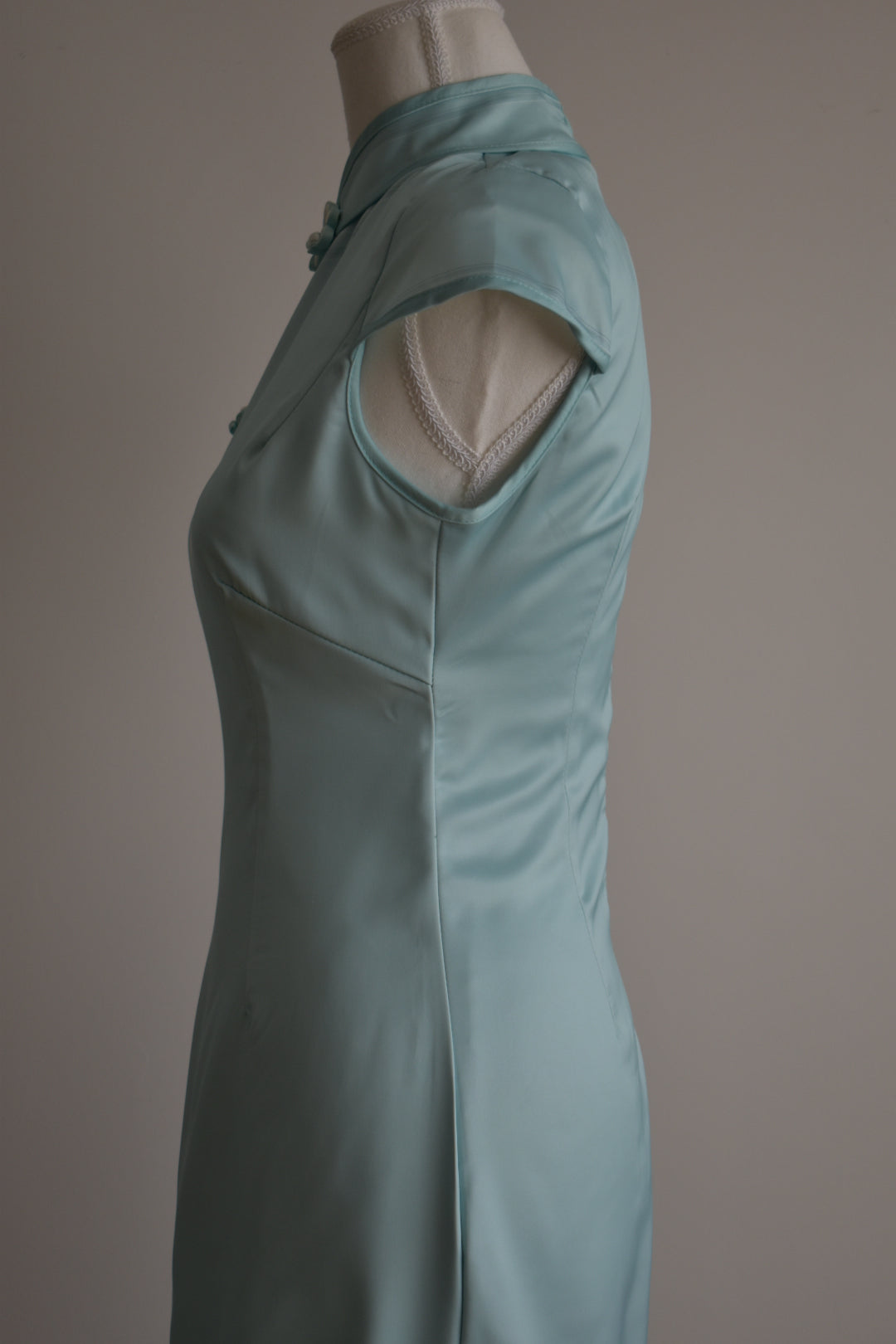 Vintage 2000s Ice Blue Satin Mandarin Collar Dress