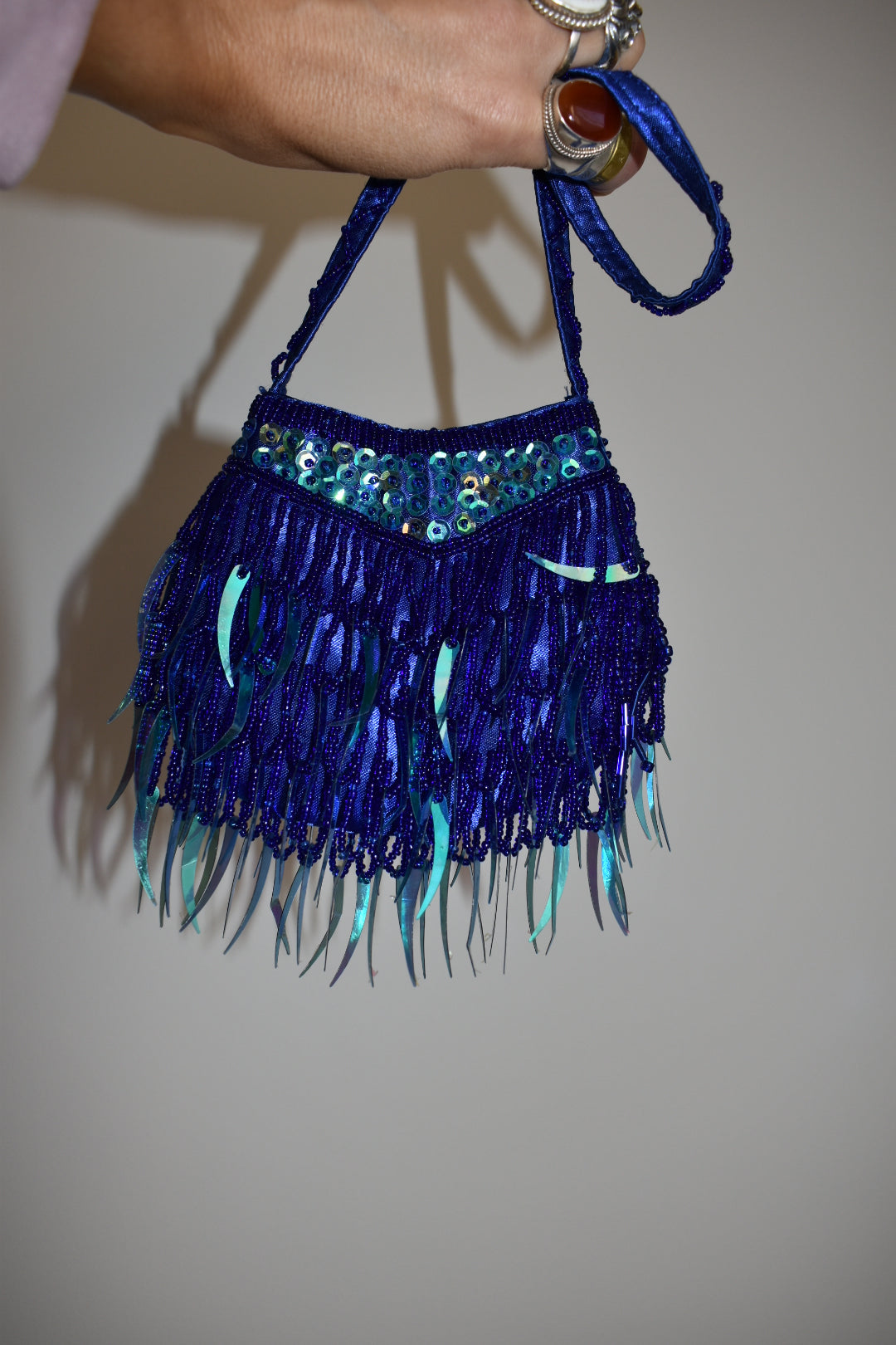 Vintage Y2K Electric Blue Beaded Fringe Mini Evening Bag