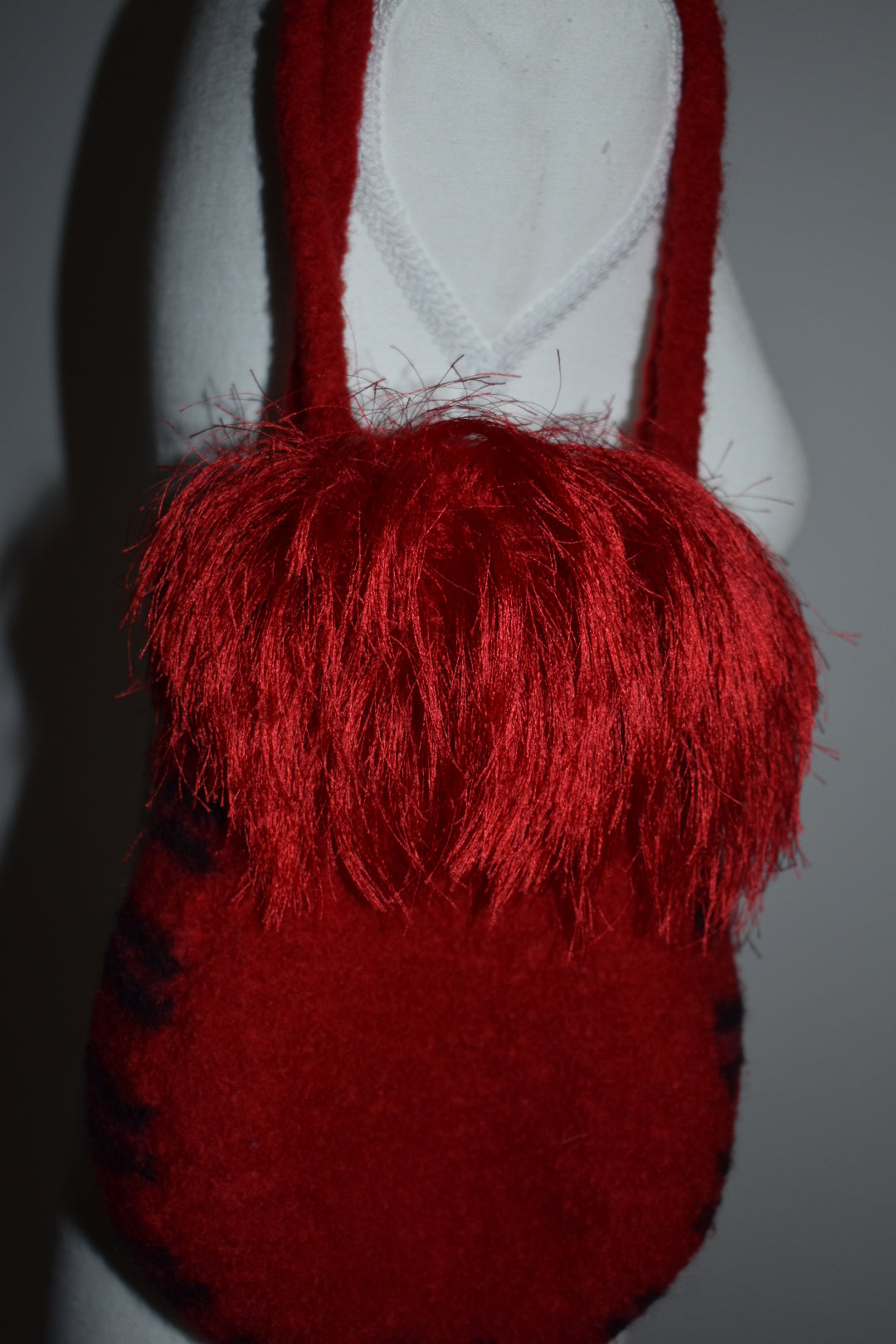 Vintage Y2K Red Felted Wool Fringe Bucket Bag