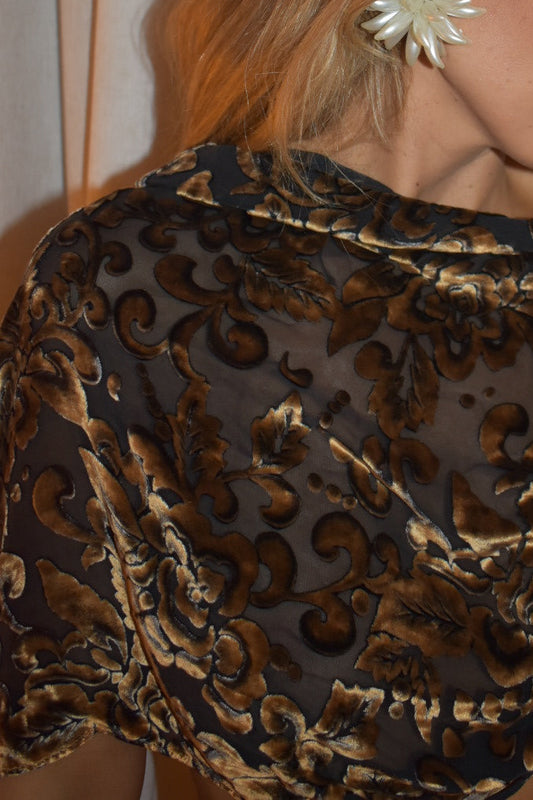 Vintage Burnout Velvet Fringe Evening Scarf
