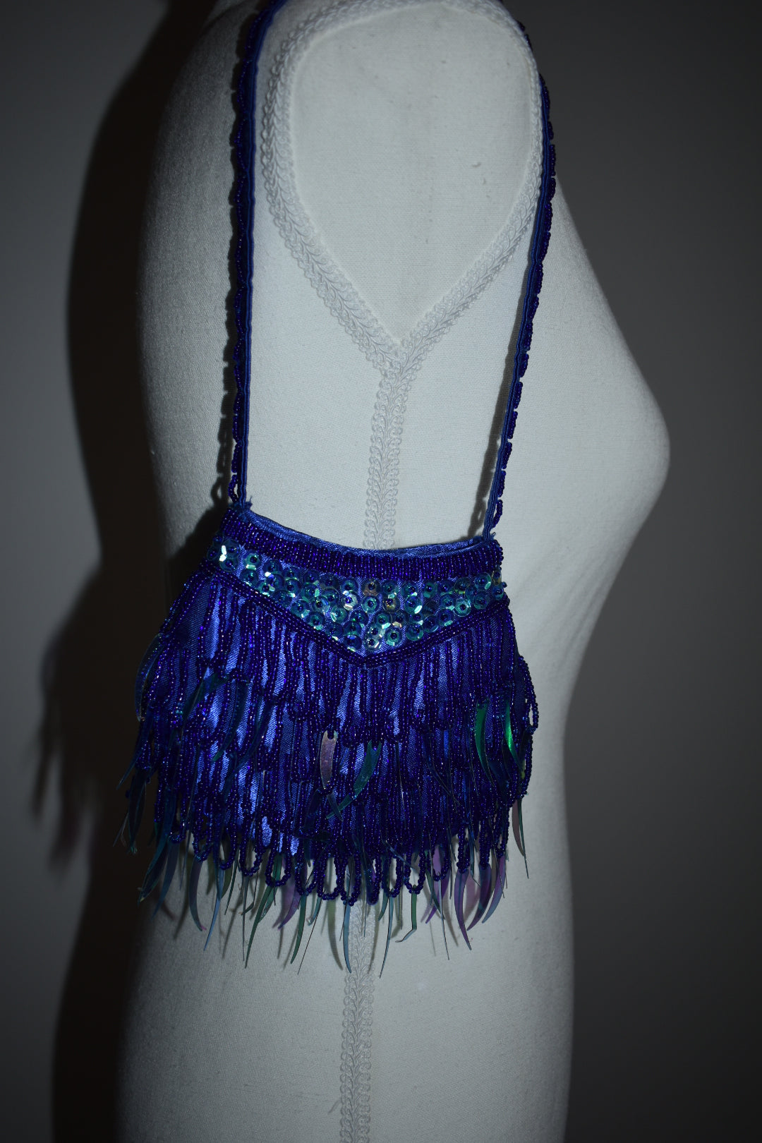 Vintage Y2K Electric Blue Beaded Fringe Mini Evening Bag