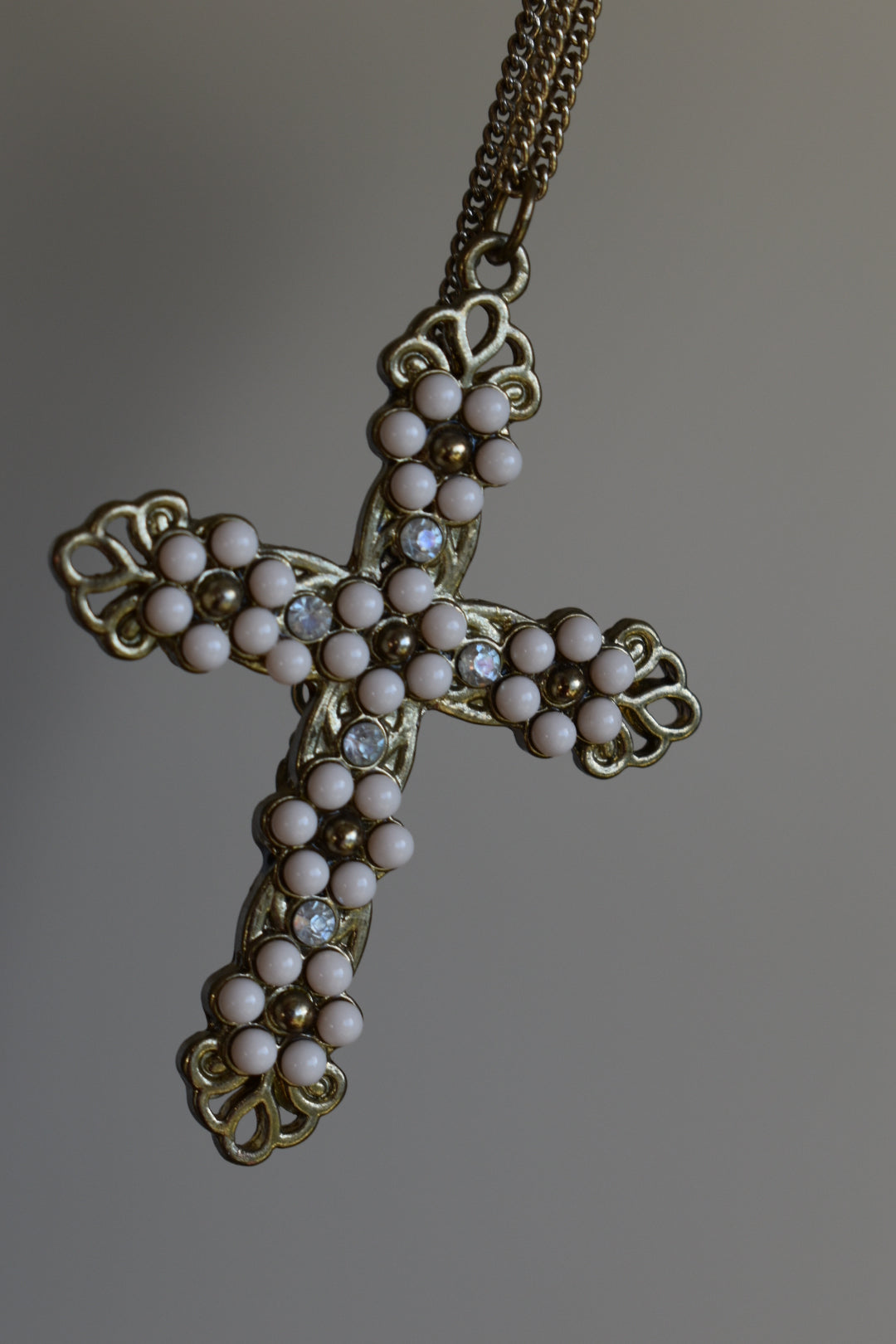Vintage Gold-Tone Floral Cross Pendant Necklace