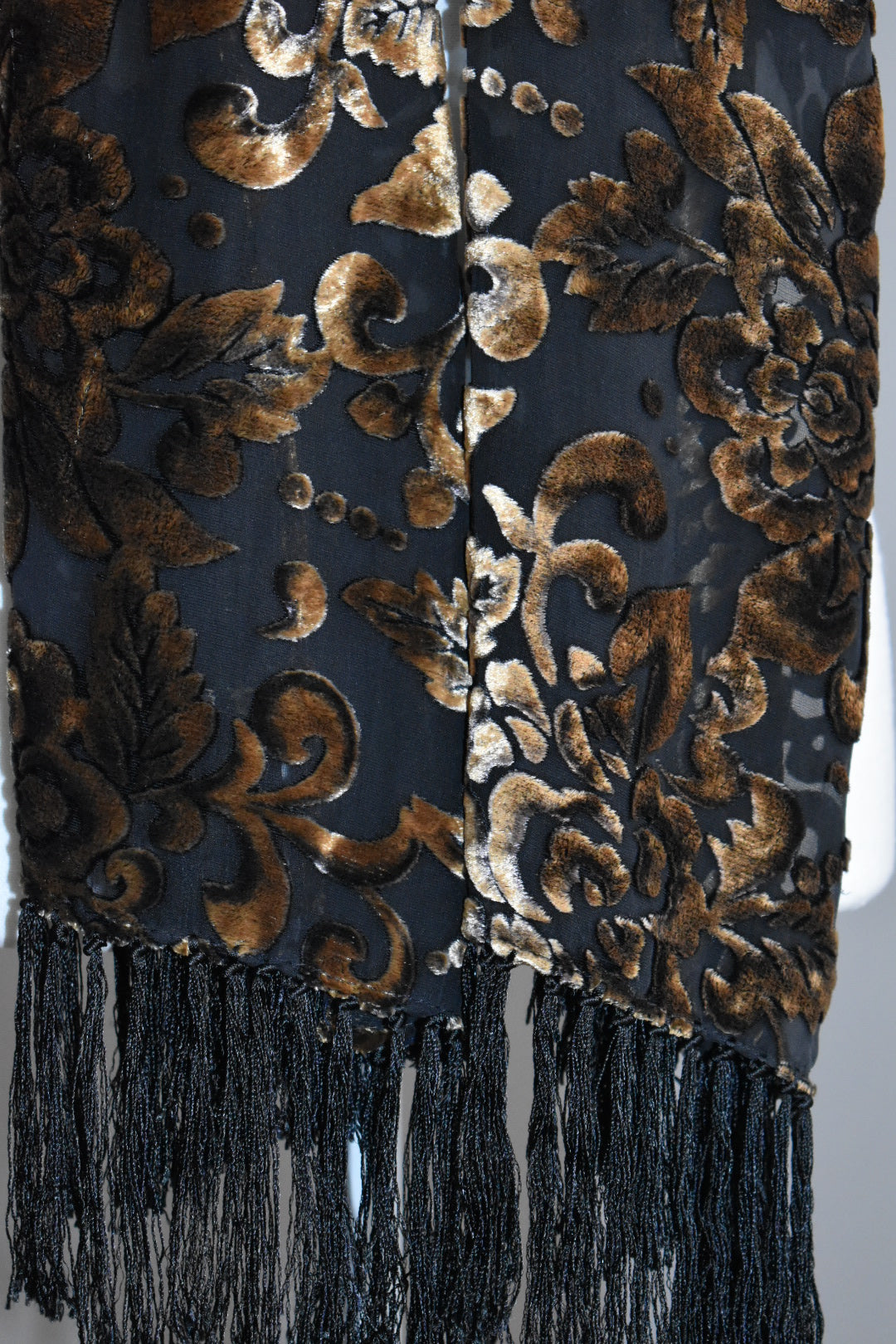 Vintage Burnout Velvet Fringe Evening Scarf