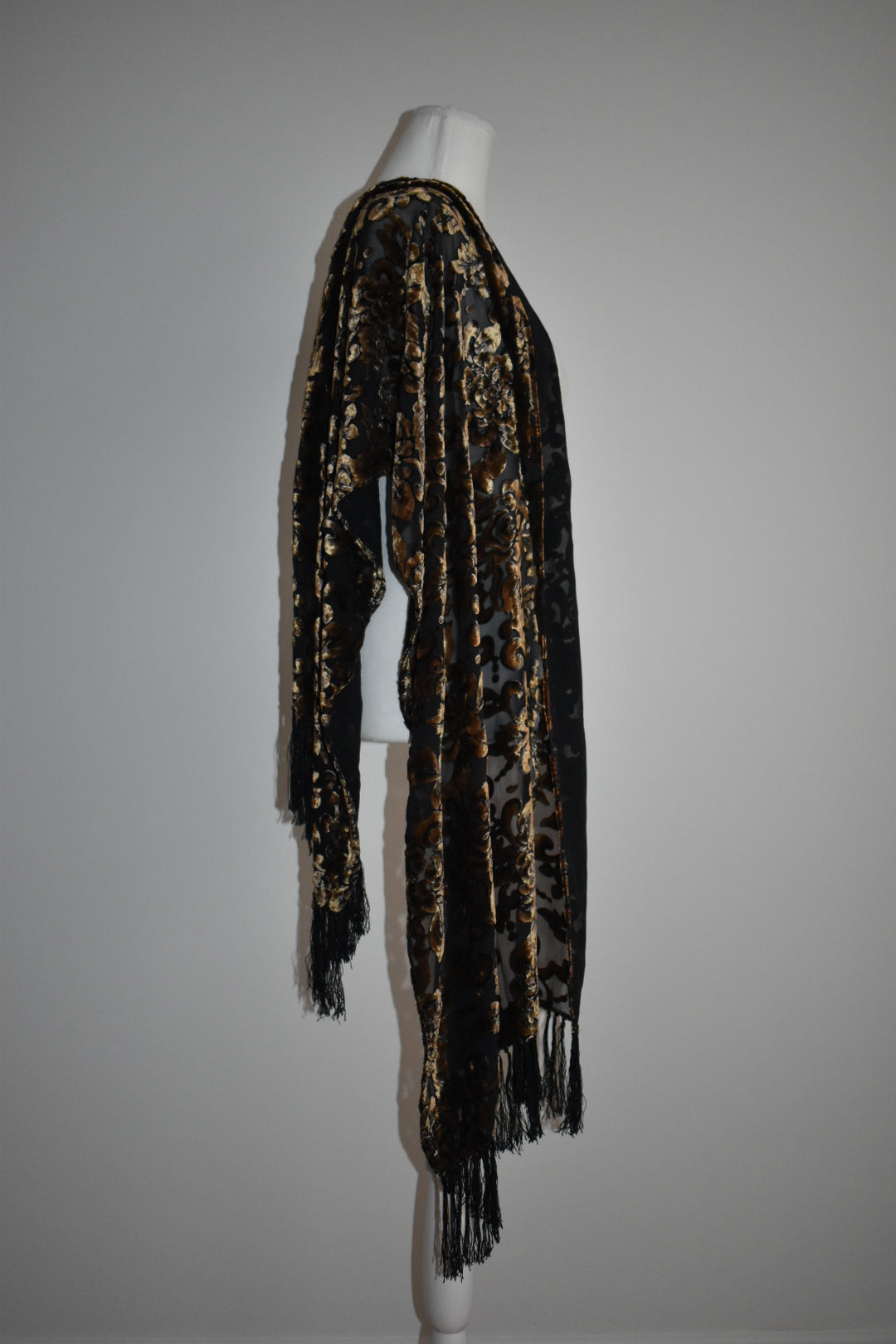 Vintage Burnout Velvet Fringe Evening Scarf