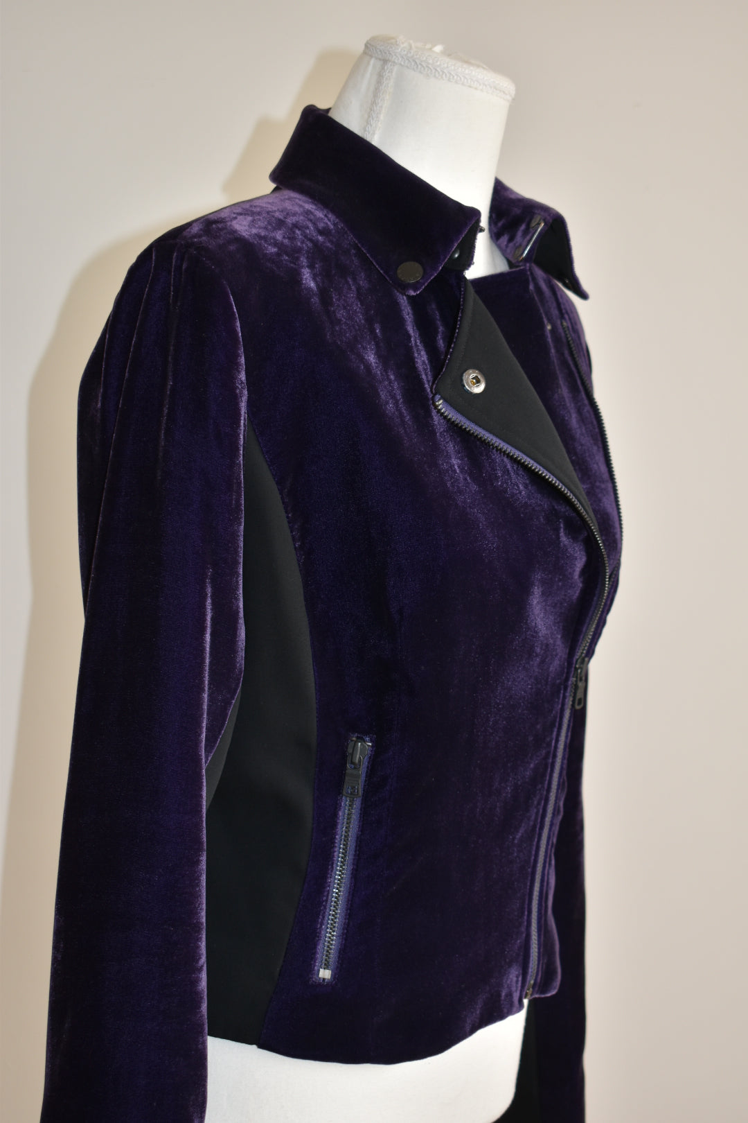 Vintage Armani Exchange Purple Silk Velvet Moto Jacket