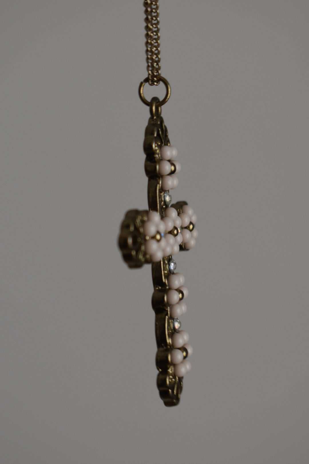Vintage Gold-Tone Floral Cross Pendant Necklace