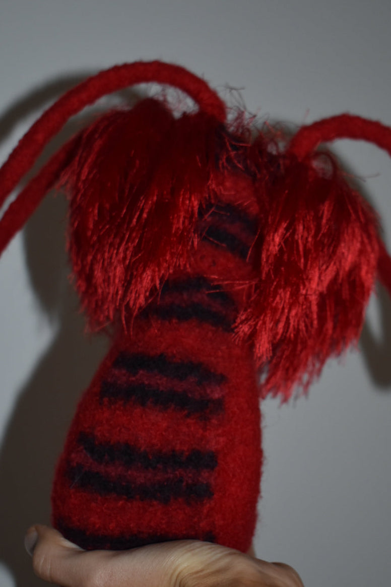 Vintage Y2K Red Felted Wool Fringe Bucket Bag
