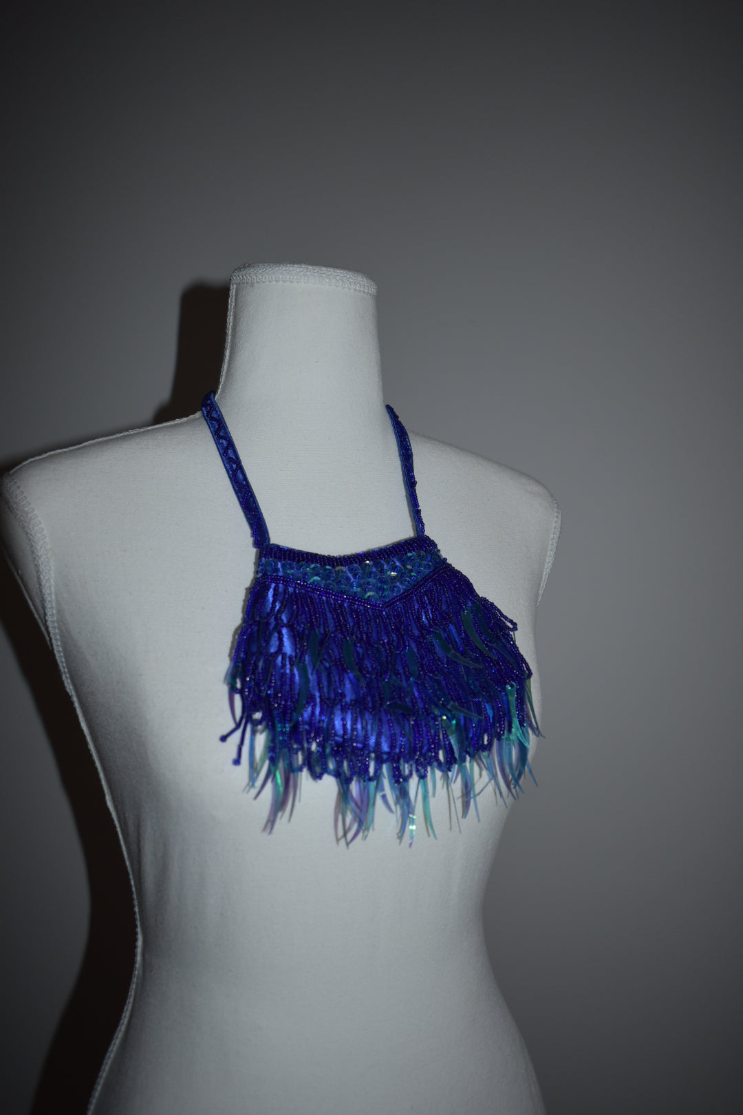 Vintage Y2K Electric Blue Beaded Fringe Mini Evening Bag