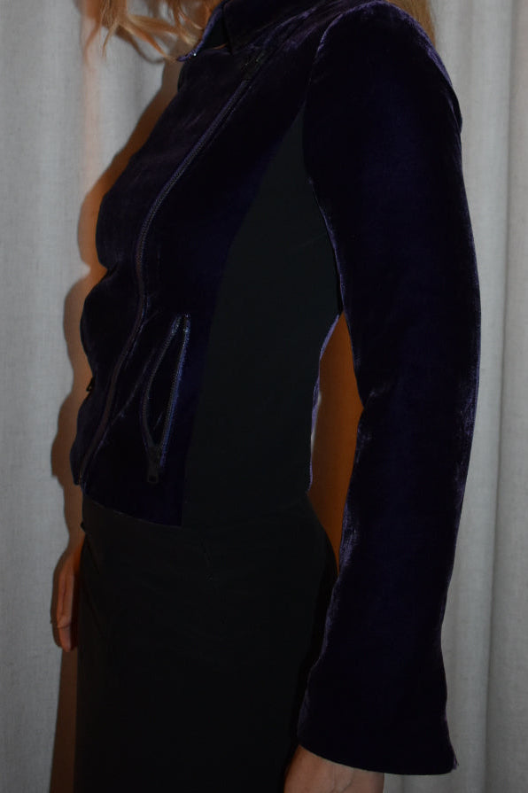 Vintage Armani Exchange Purple Silk Velvet Moto Jacket