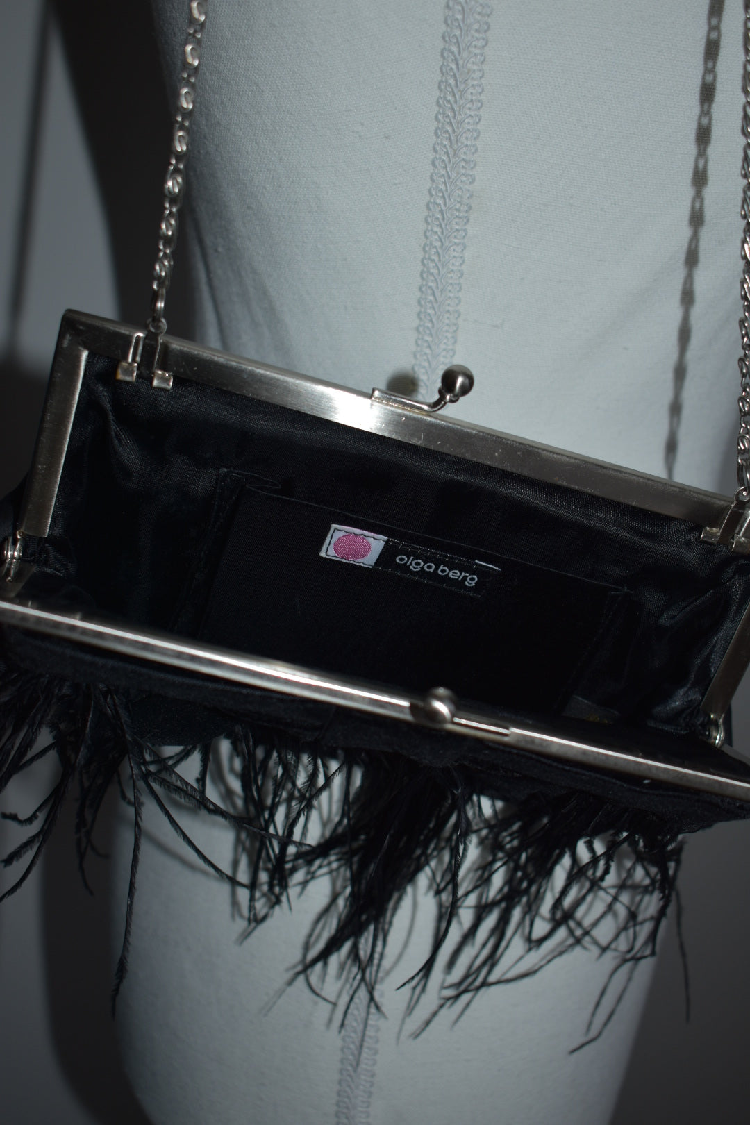 Vintage 2000s Black Velvet Bow Ostrich Feather Evening Bag