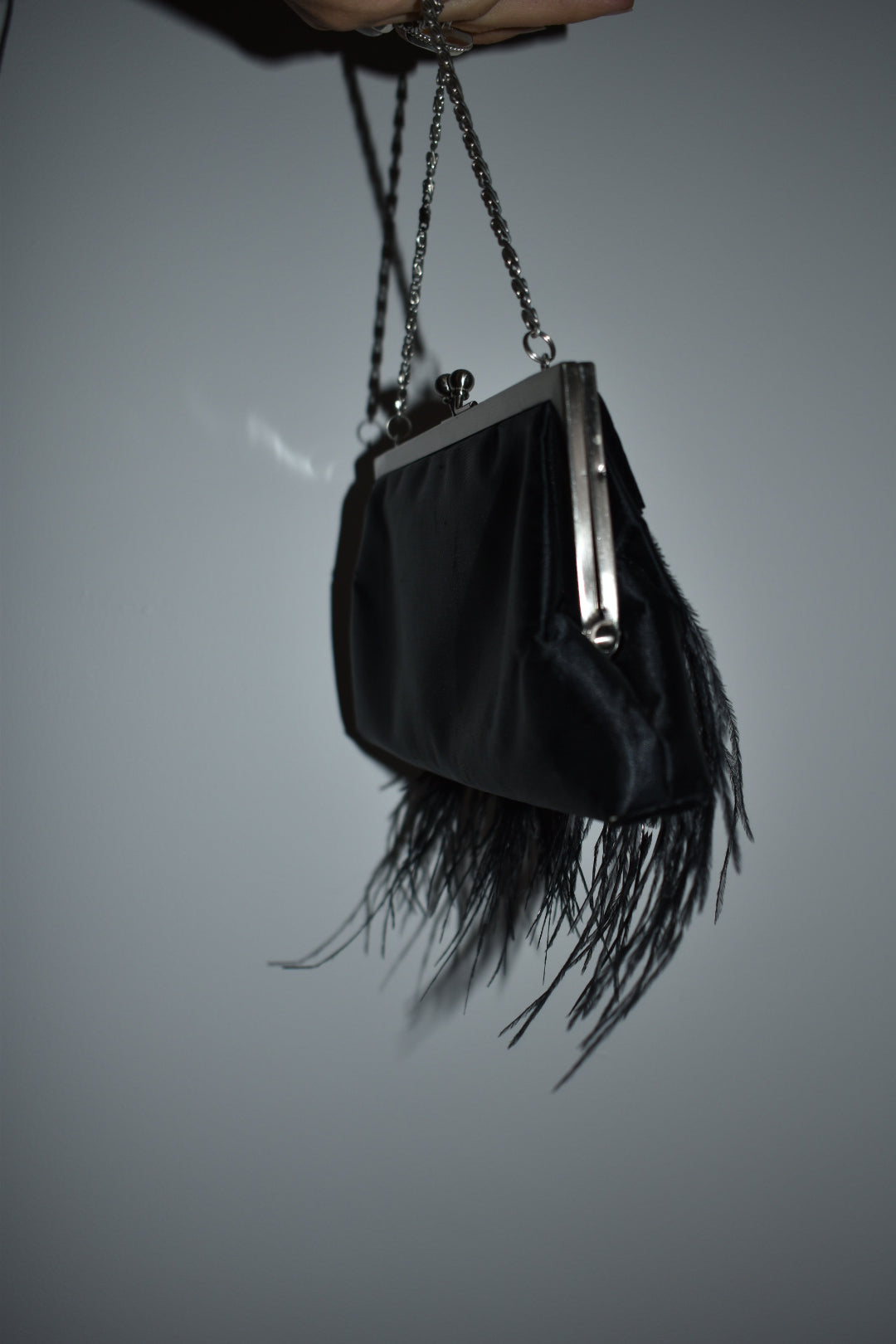 Vintage 2000s Black Velvet Bow Ostrich Feather Evening Bag