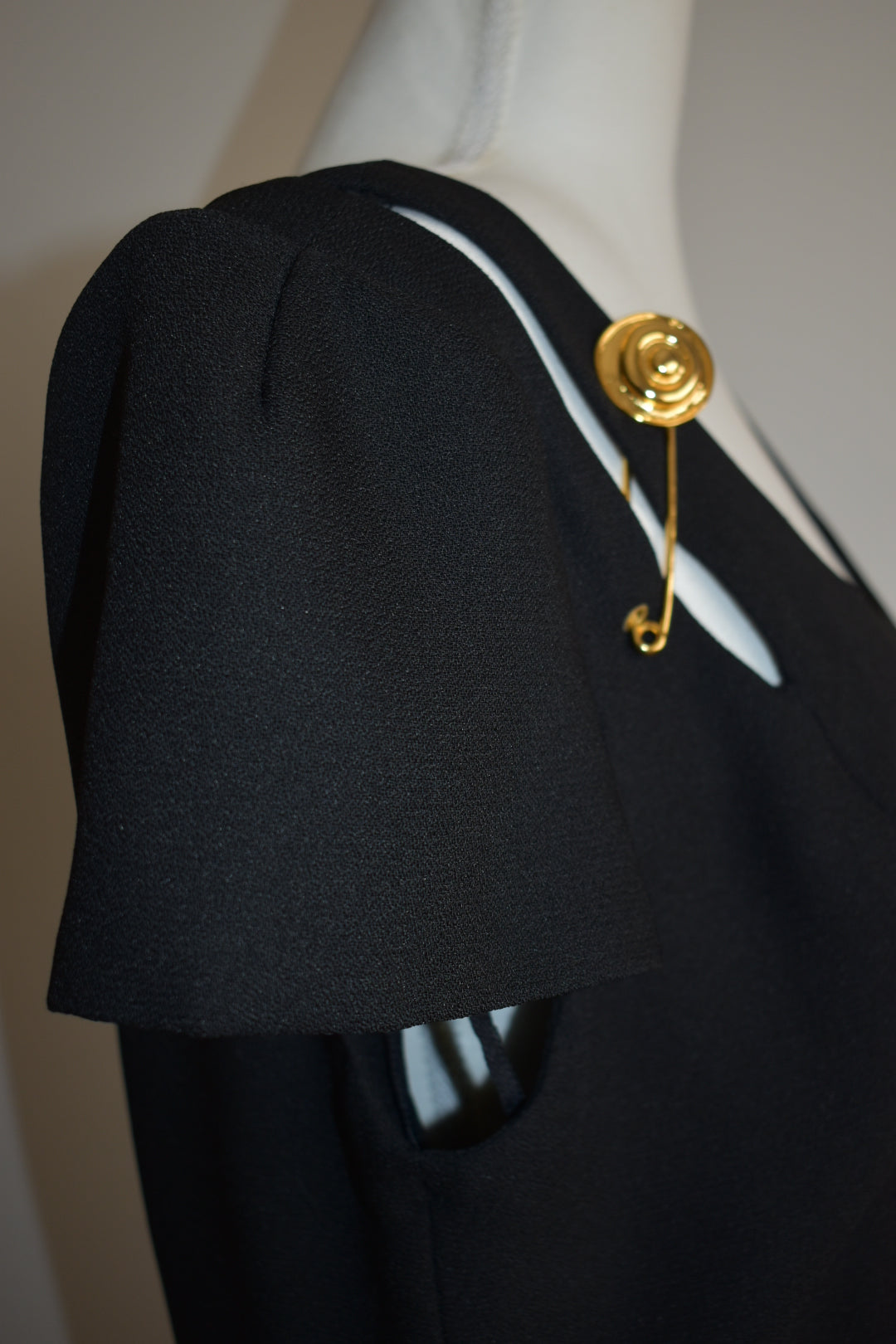 Vintage 1980s Gold Pin Black Dress