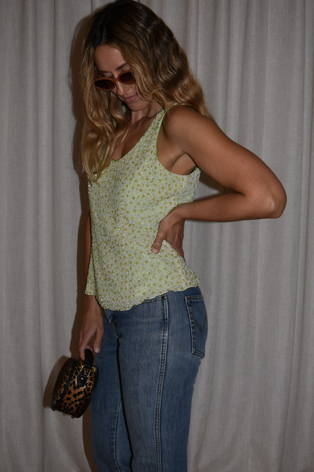 Vintage 2000s Chartreuse Sequin Tank