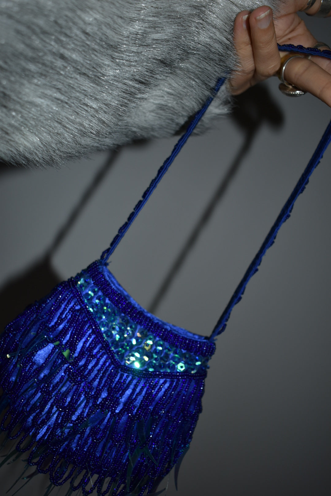Vintage Y2K Electric Blue Beaded Fringe Mini Evening Bag
