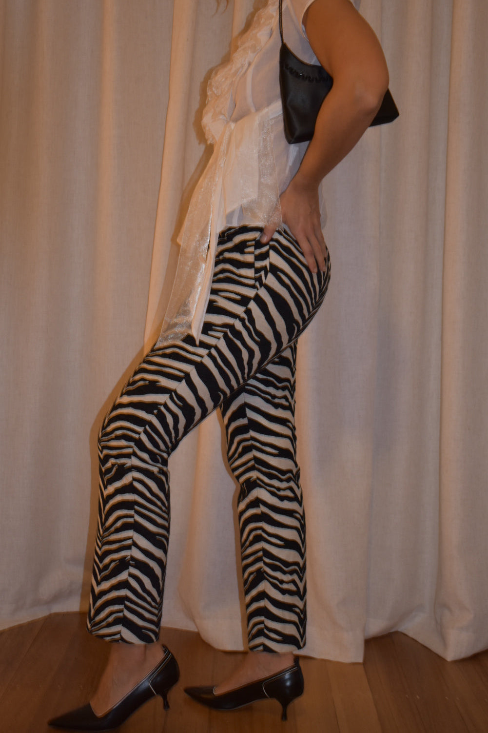 Vintage 2000s Carla Zampatti Zebra Print Structured Straight Leg Trousers