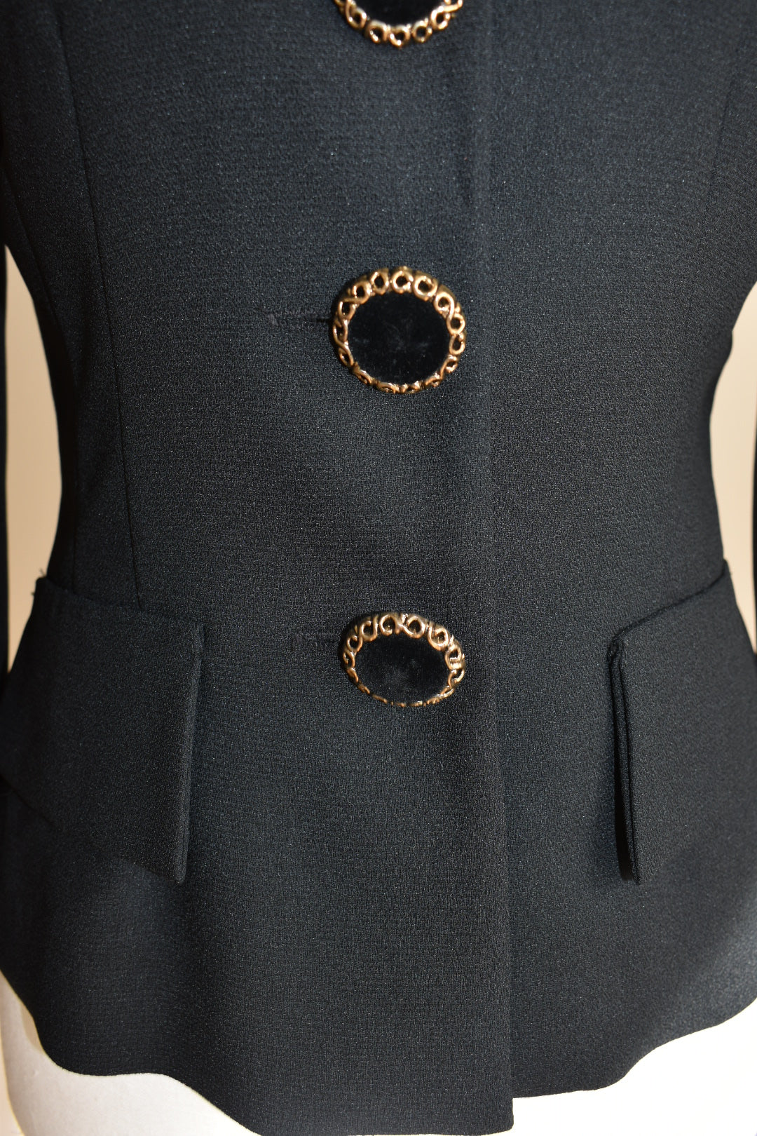 Vintage 1990s Black Tailored Jacket with Leopard Collar