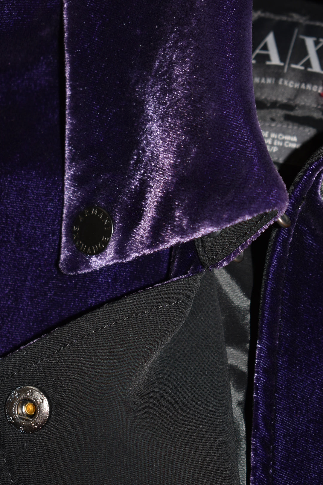 Vintage Armani Exchange Purple Silk Velvet Moto Jacket