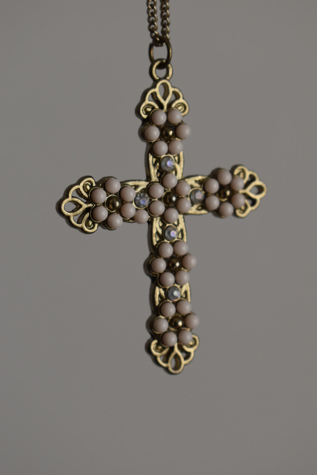 Vintage Gold-Tone Floral Cross Pendant Necklace