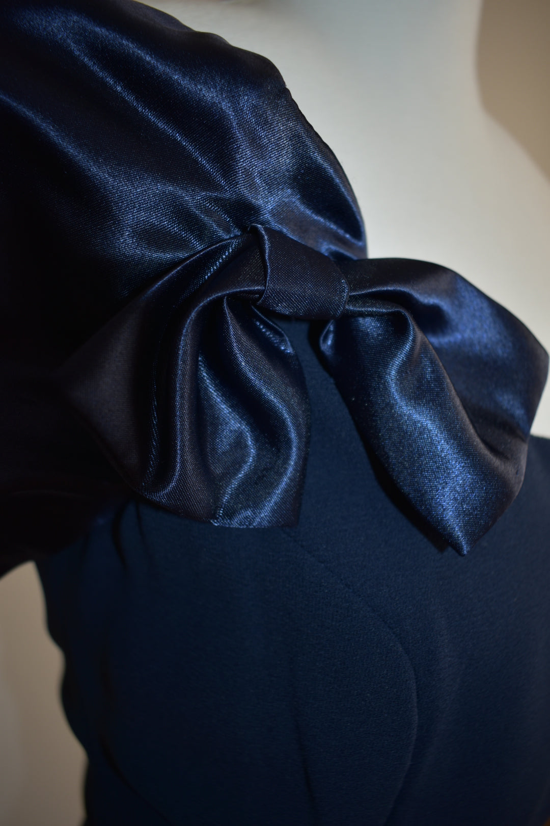 Vintage 1990s Navy Off-Shoulder Bow Gown