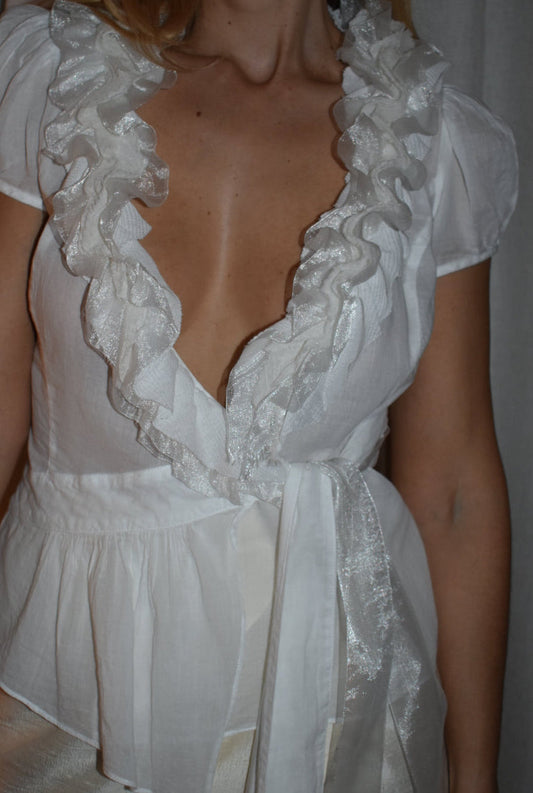 Vintage 2000s Bettina Liano White Ruffle Blouse