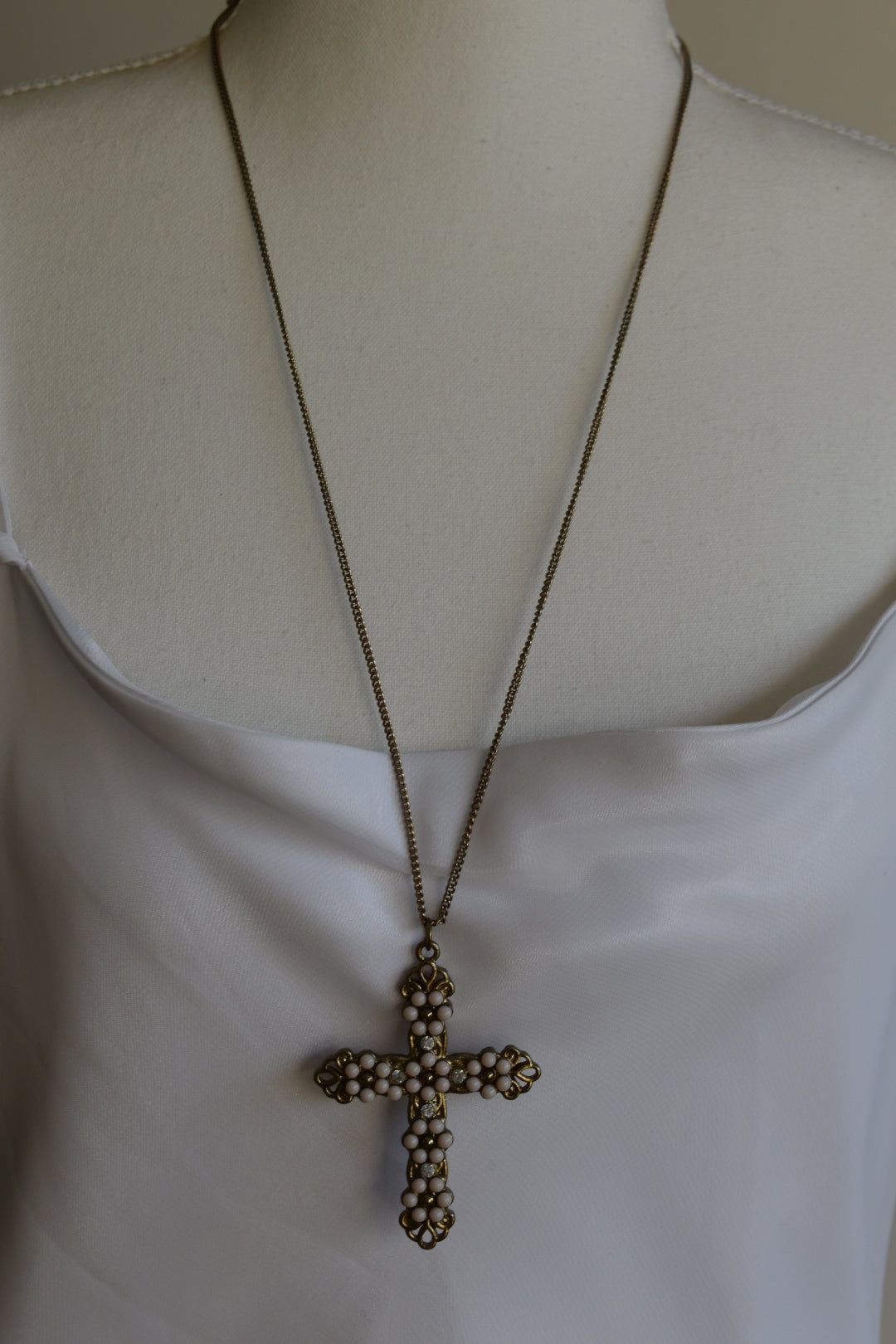 Vintage Gold-Tone Floral Cross Pendant Necklace