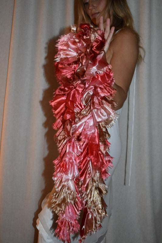 Vintage Coral Ruffle Boa Scarf