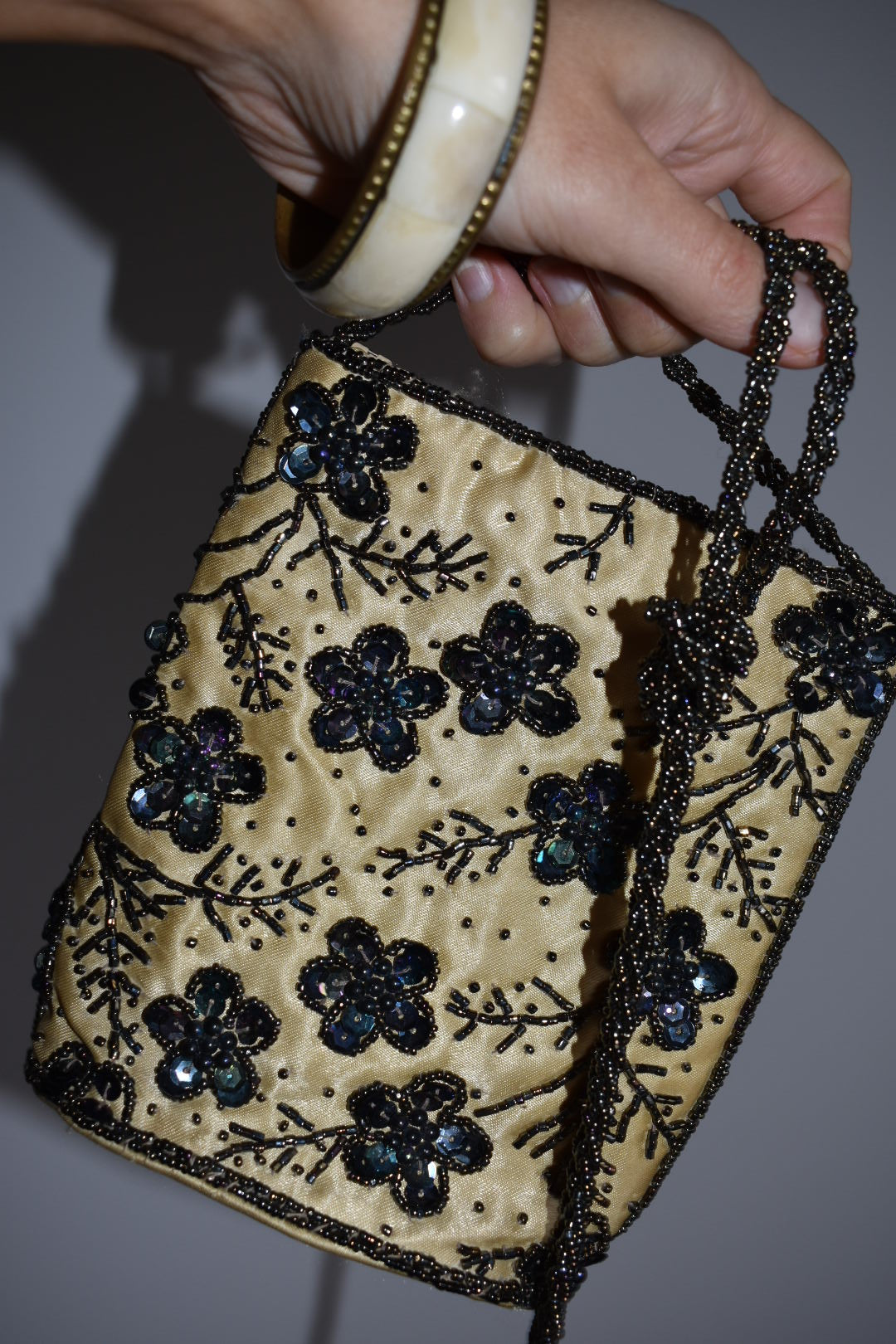 Vintage 1990s Beaded Floral Evening Bag