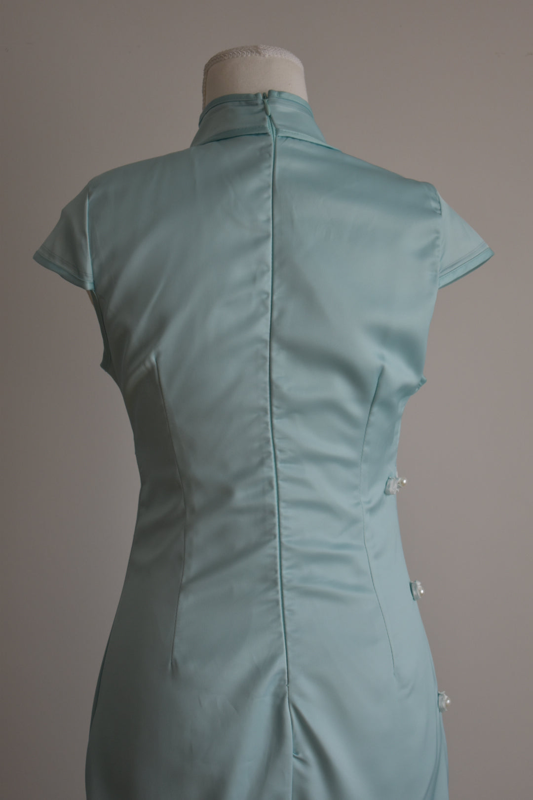 Vintage 2000s Ice Blue Satin Mandarin Collar Dress