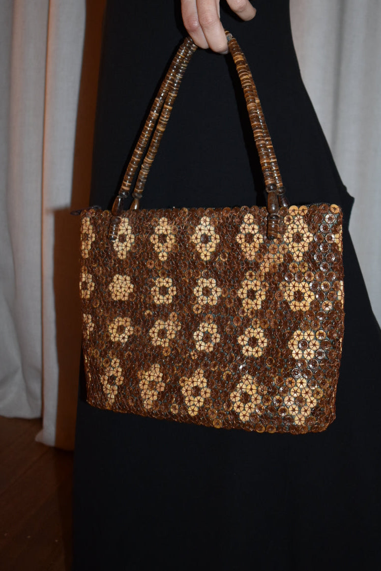 Vintage Y2K Coconut Shell Woven Shoulder Bag