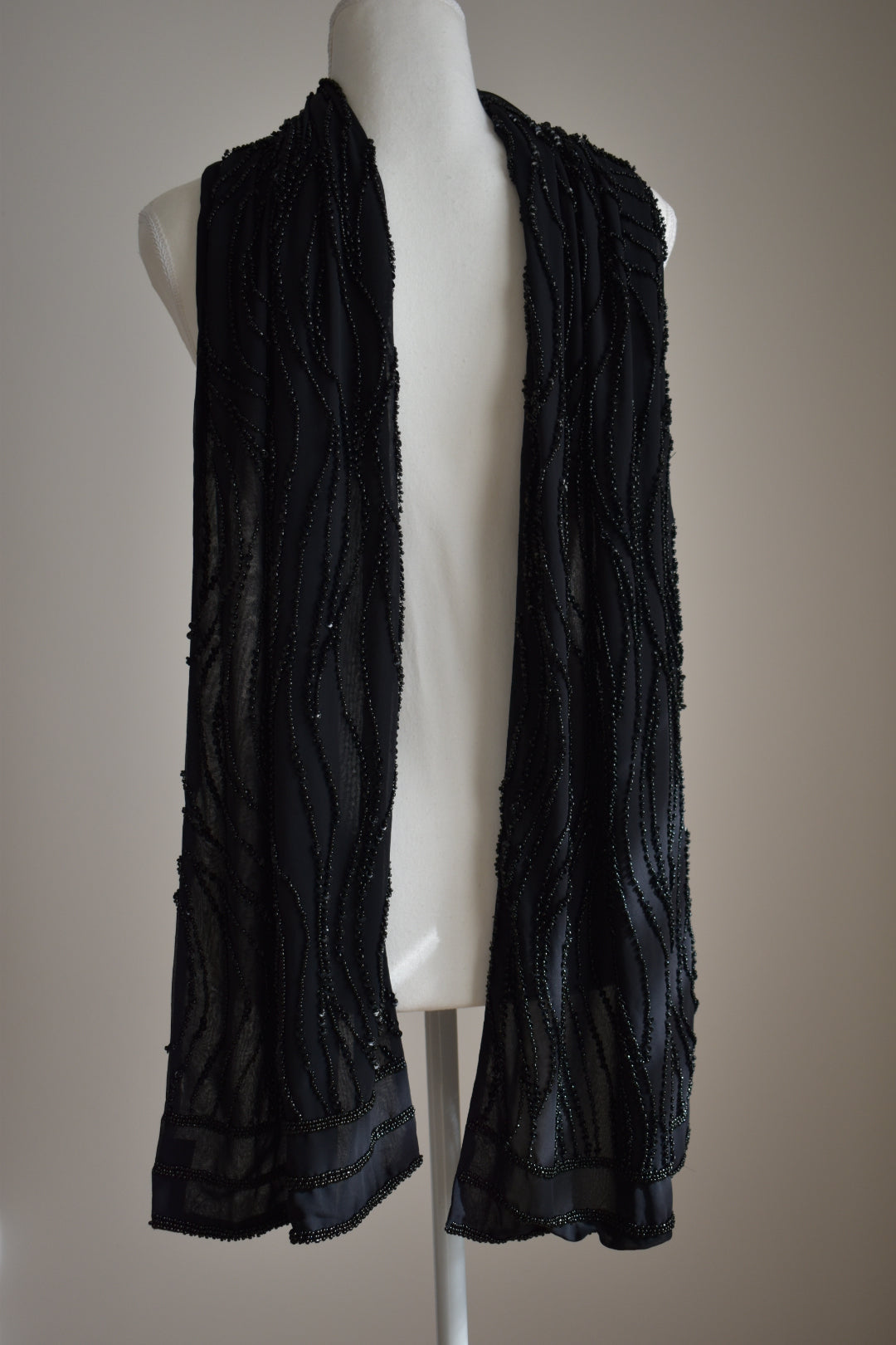Vintage 1990s Adam Bennett Beaded Chiffon Scarf
