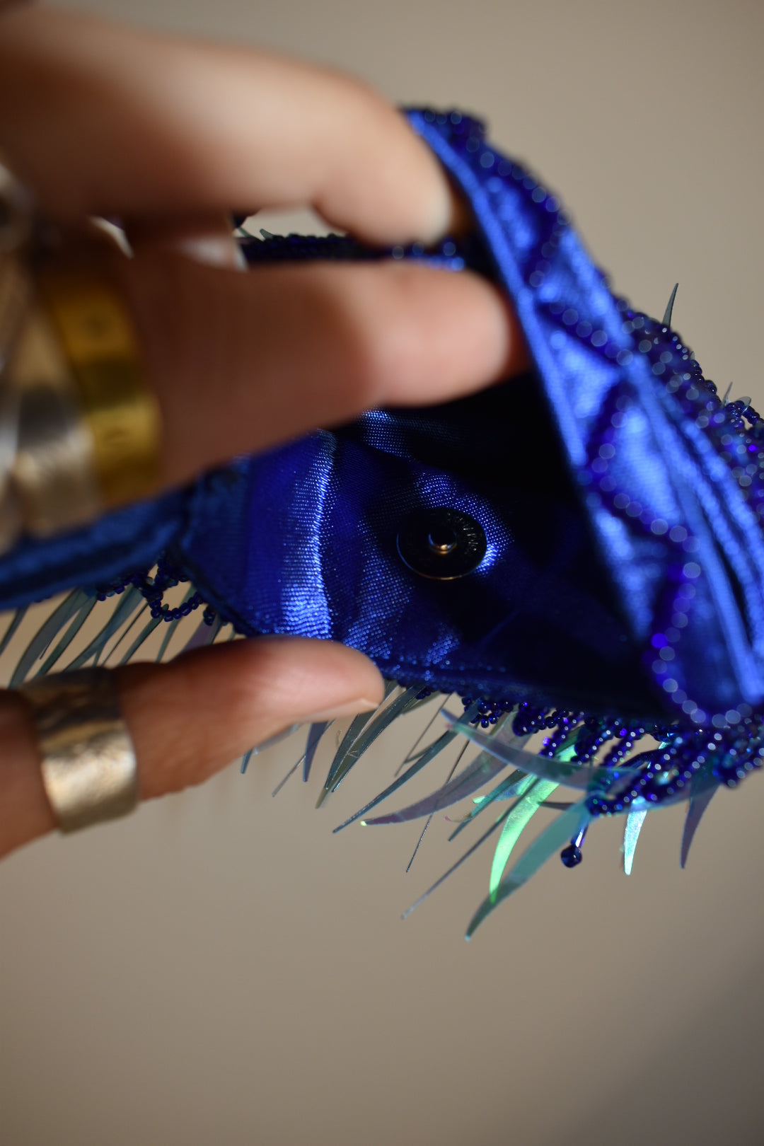 Vintage Y2K Electric Blue Beaded Fringe Mini Evening Bag