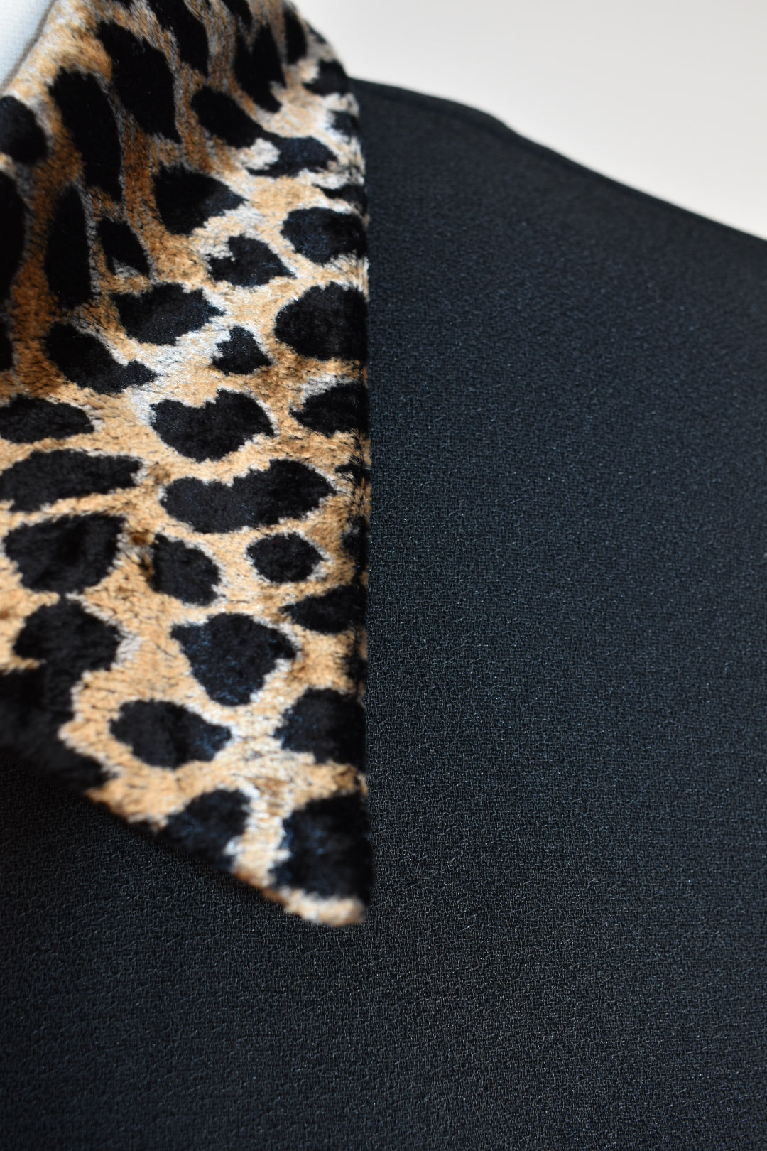 Vintage 1990s Black Tailored Jacket with Leopard Collar