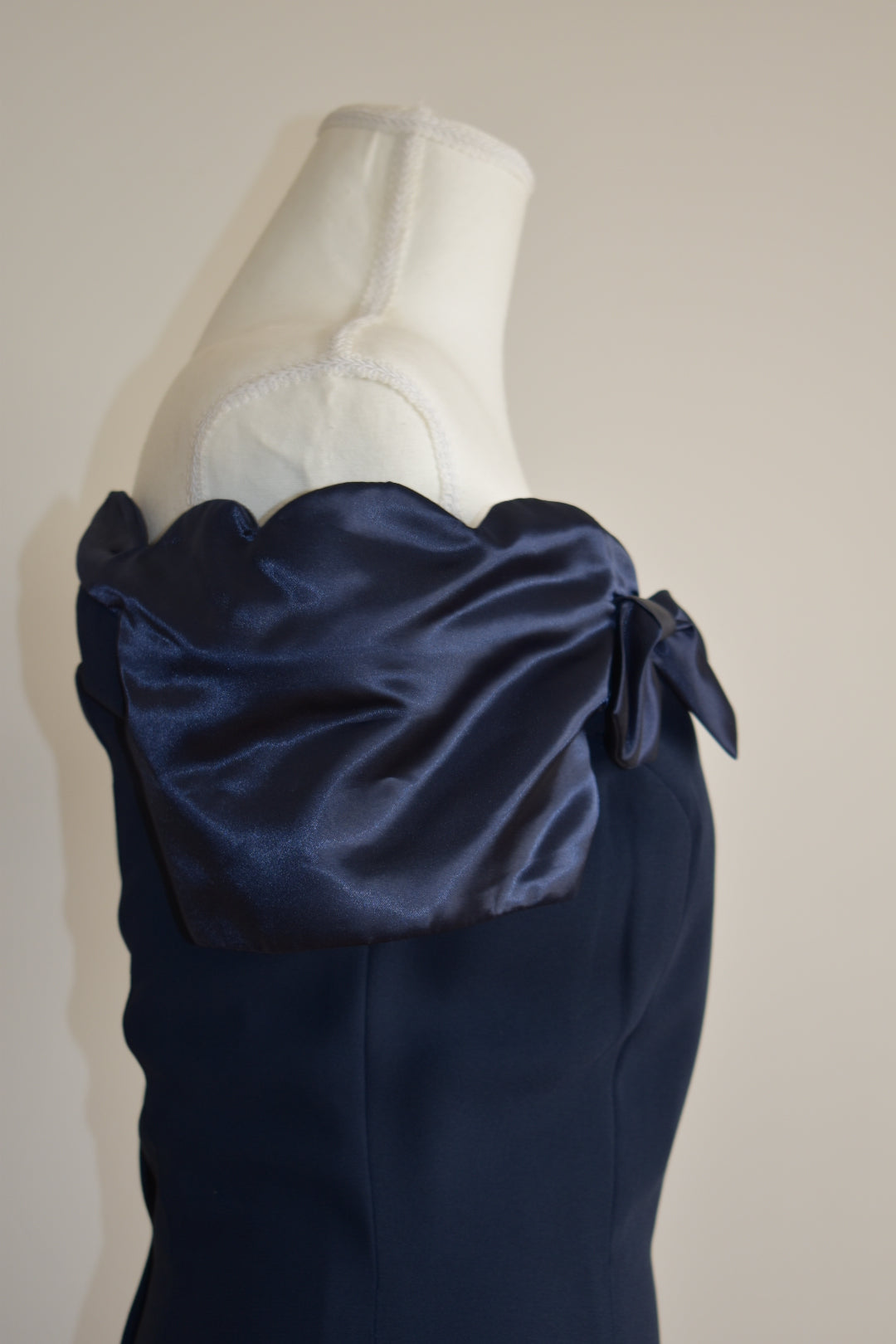 Vintage 1990s Navy Off-Shoulder Bow Gown