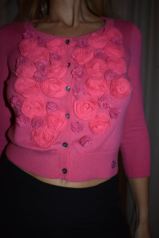 Vintage Y2K Pink Rosette Cardigan