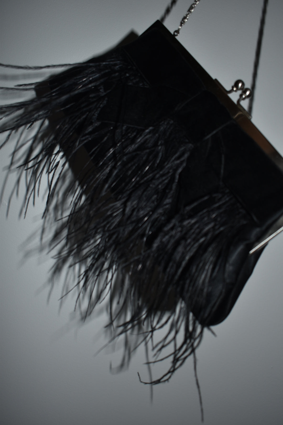 Vintage 2000s Black Velvet Bow Ostrich Feather Evening Bag
