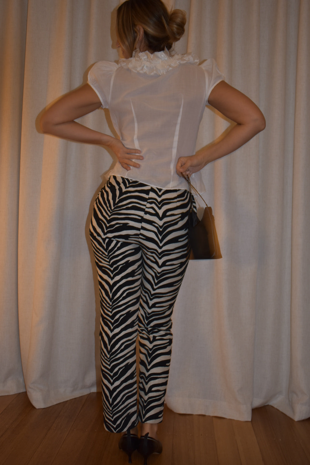 Vintage 2000s Carla Zampatti Zebra Print Structured Straight Leg Trousers