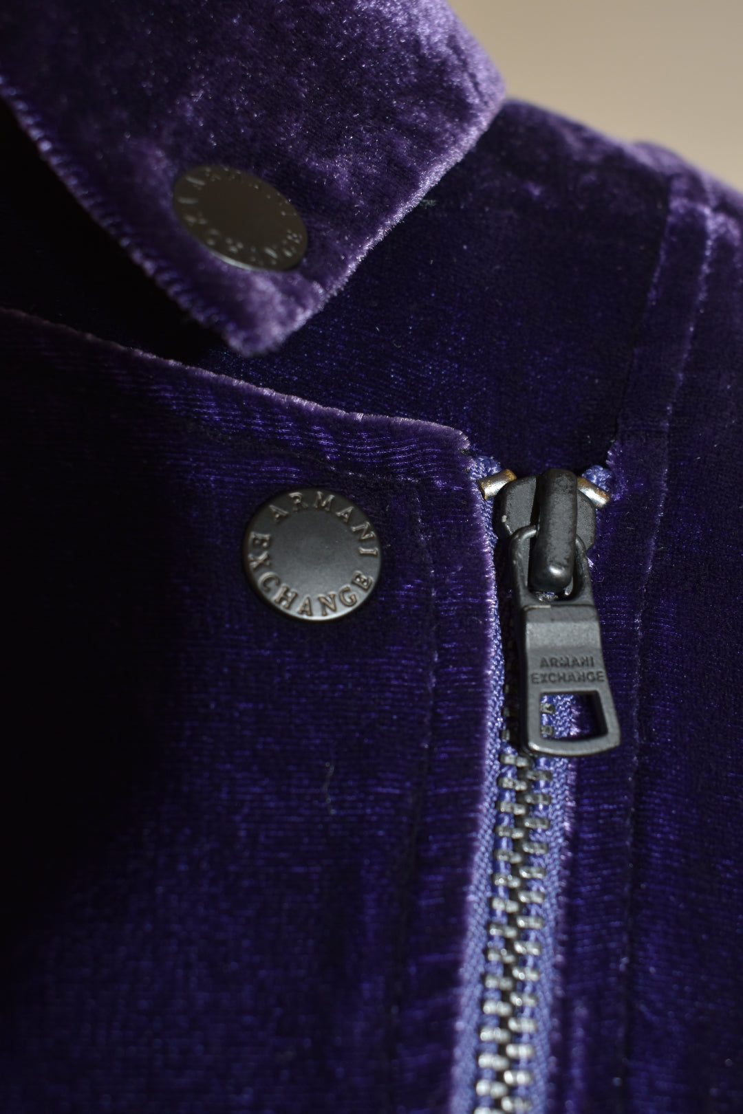 Vintage Armani Exchange Purple Silk Velvet Moto Jacket