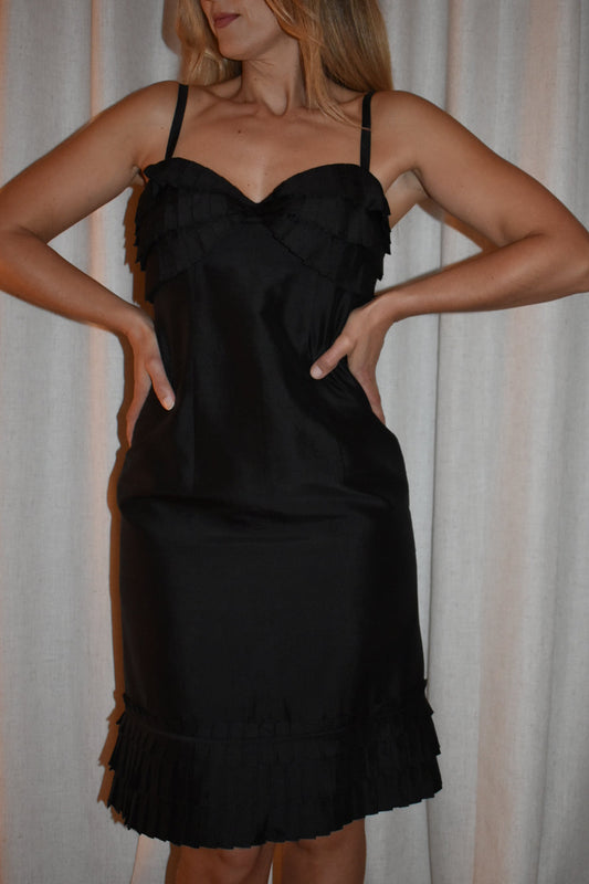 Vintage Harry Who Black Silk Pleated Dress