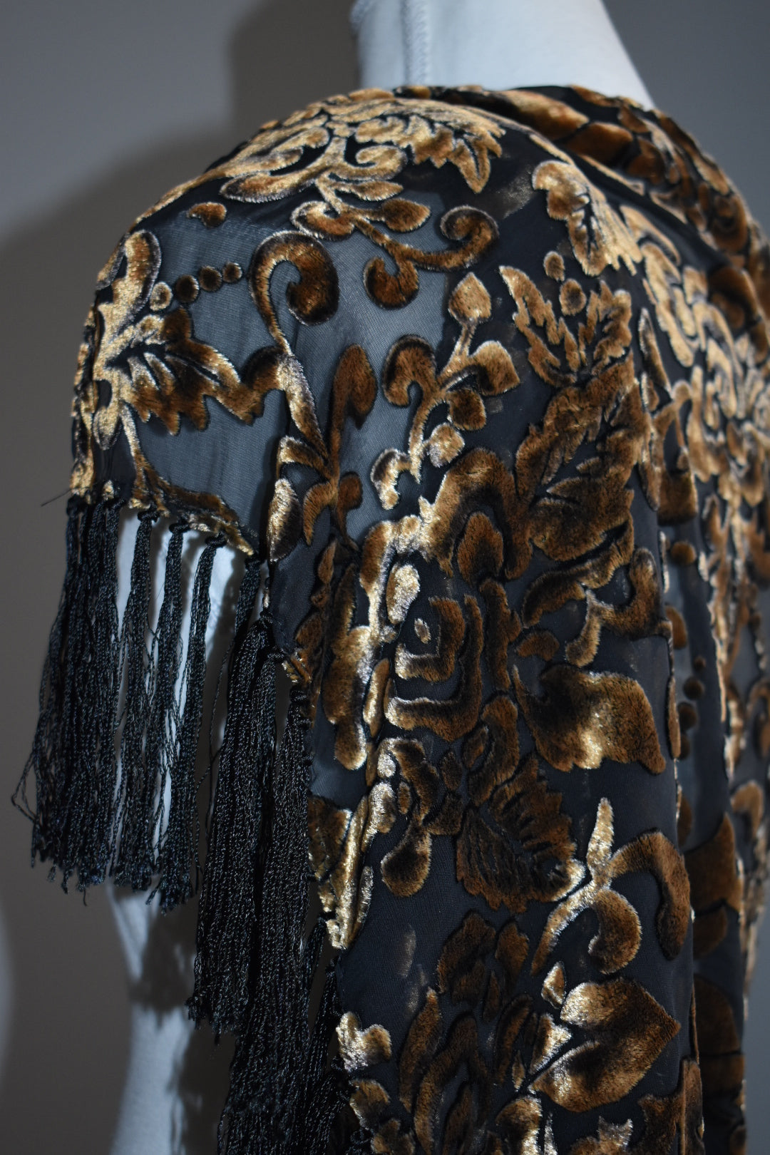 Vintage Burnout Velvet Fringe Evening Scarf