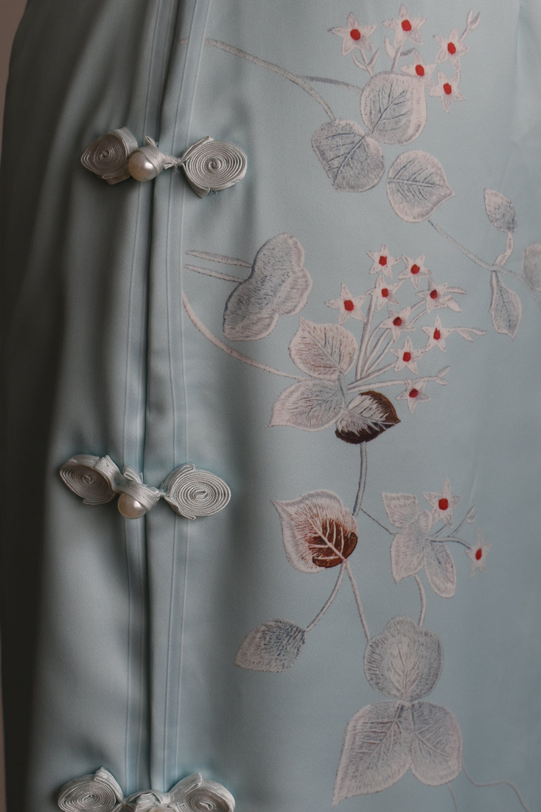 Vintage 2000s Ice Blue Satin Mandarin Collar Dress