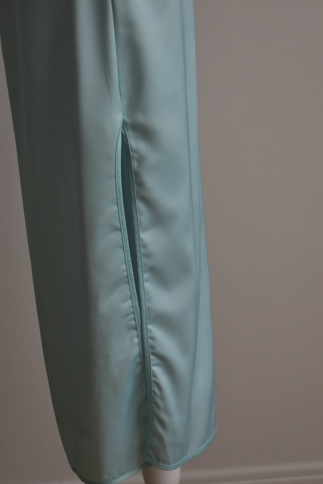 Vintage 2000s Ice Blue Satin Mandarin Collar Dress