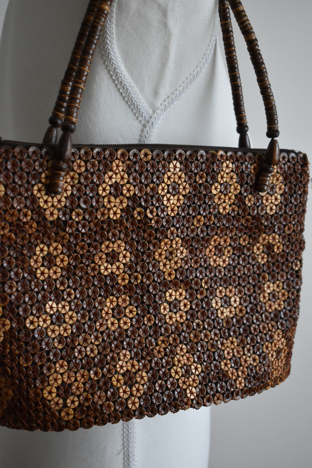 Vintage Y2K Coconut Shell Woven Shoulder Bag