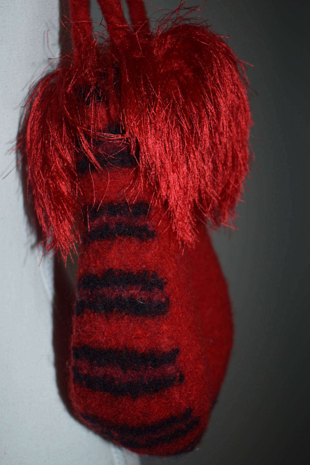 Vintage Y2K Red Felted Wool Fringe Bucket Bag