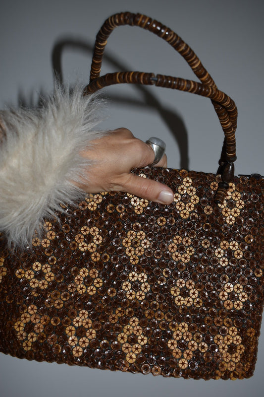 Vintage Y2K Coconut Shell Woven Shoulder Bag