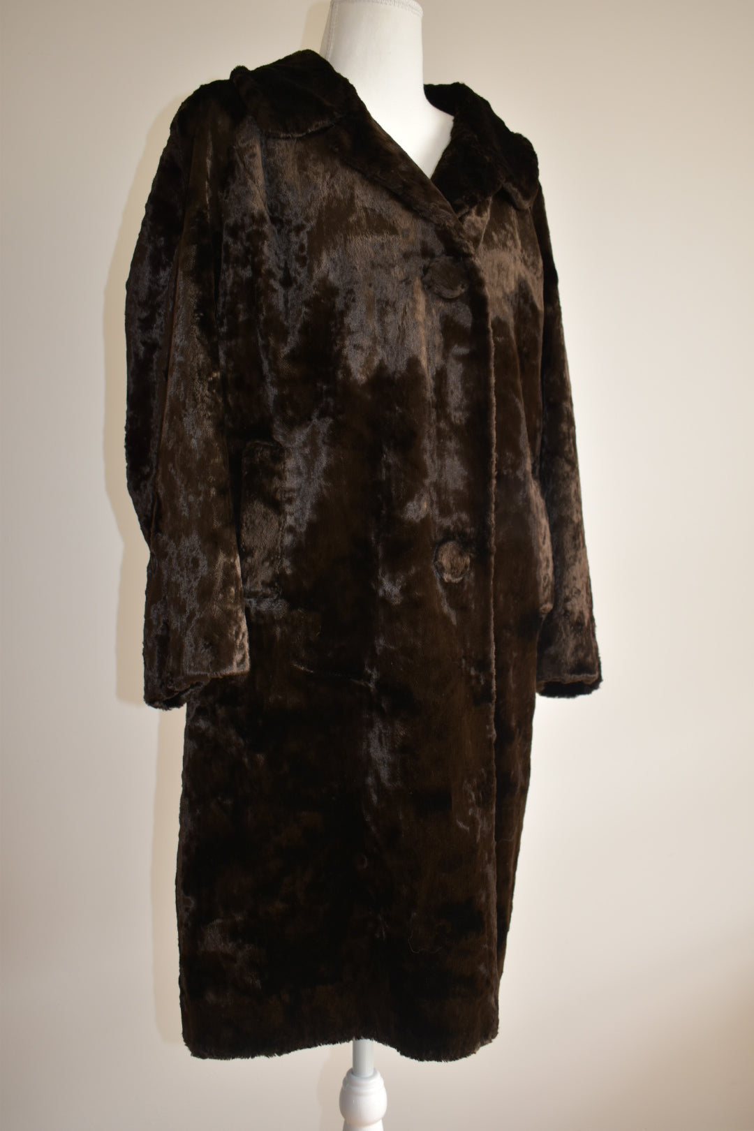 Vintage 1960s Chocolate Crushed Faux Fur Coat