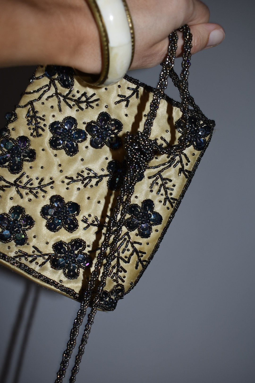 Vintage 1990s Beaded Floral Evening Bag