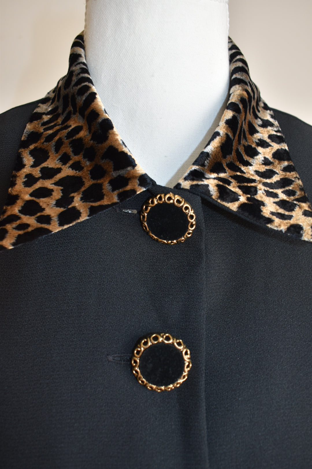 Vintage 1990s Black Tailored Jacket with Leopard Collar